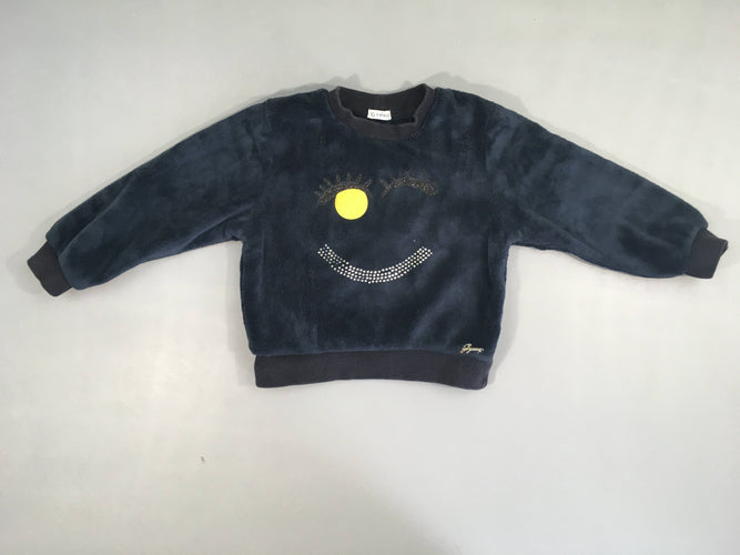 Sweat velours bleu marine Smile strass, moins cher chez Petit Kiwi