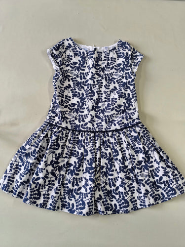 Robe m.c blanche feuillages bleu marine pois paillettes argentées, moins cher chez Petit Kiwi