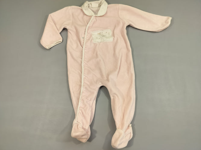 Pyjama velours  rose clair, col blanc ,vache sur ballon, moins cher chez Petit Kiwi