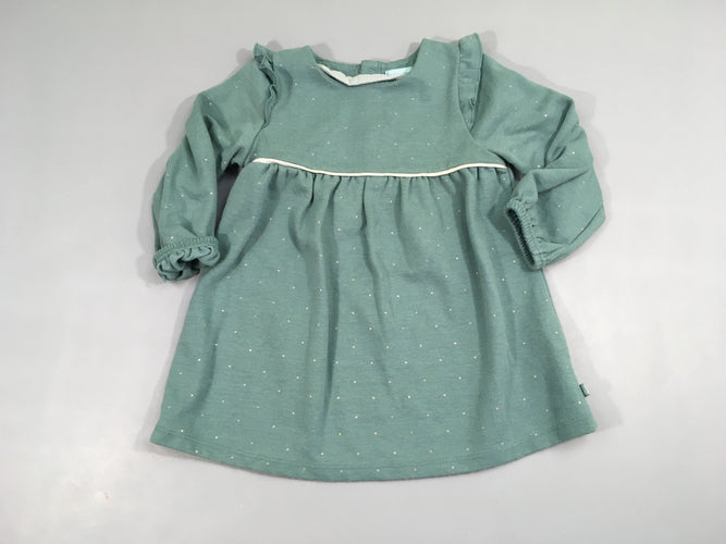 Robe m.l molleton vert pois, légèrement boulochée, moins cher chez Petit Kiwi