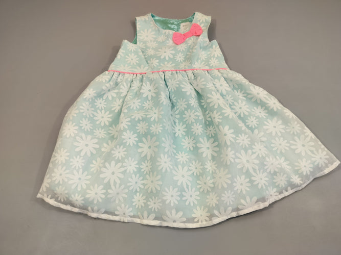 Robe s.m  turquoise fleurs blanches noeud rose, moins cher chez Petit Kiwi