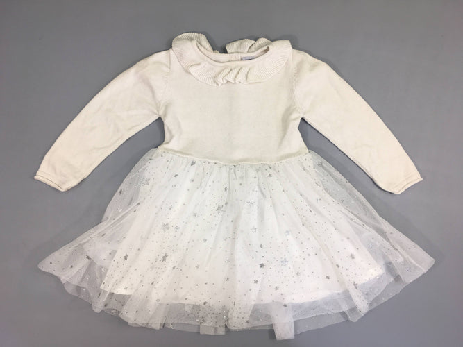 Robe m.l pull écru bas tulle, moins cher chez Petit Kiwi