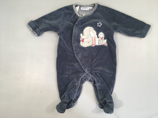 Pyjama velours bleu foncé éléphant, moins cher chez Petit Kiwi