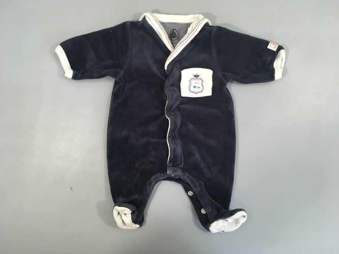 Pyjama velours bleu marine col poche, moins cher chez Petit Kiwi