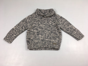 Pull gris chiné bleu col châle 50% Acrayélic 50%coton