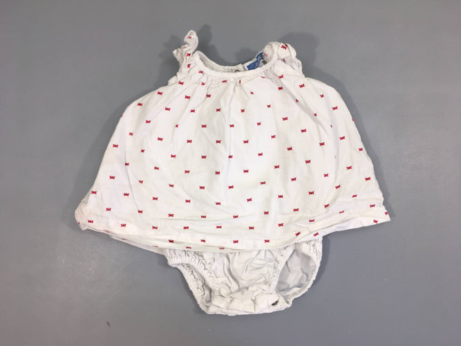 Robe s.m blanche papillons rouges body intégré, moins cher chez Petit Kiwi