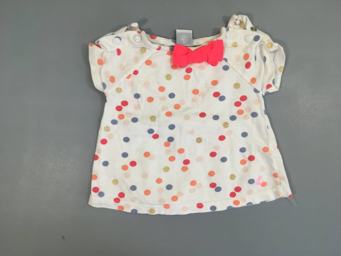 T-shirt m.c blanc pois multicolore noeud, moins cher chez Petit Kiwi