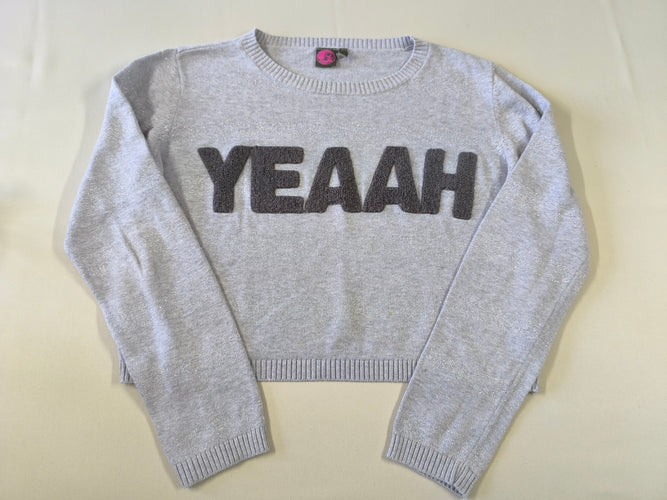 Pull court gris clair paillettes "Yeaah", moins cher chez Petit Kiwi