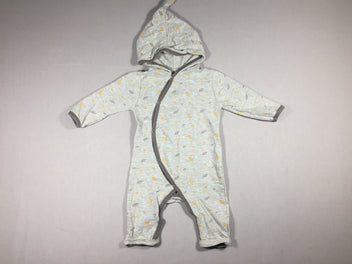 Pyjama -Combinaison jersey gris avec capuchon lutin - croisée devant - petites feuilles