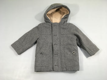 Veste tweed gris chiné doublée moutonnée à capuche