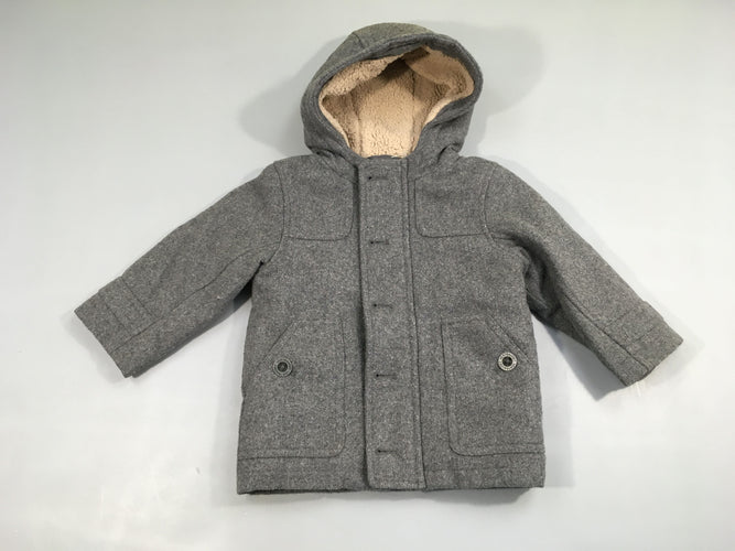 Veste tweed gris chiné doublée moutonnée à capuche, moins cher chez Petit Kiwi