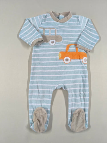 Pyjama velours bleu clait/blanc voitures, moins cher chez Petit Kiwi