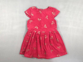 Robe m.c velours rose vif motifs houx dorés