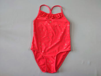 Maillot rouge orangé motifs de plage (bouloché)