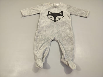 Pyjama velours gris chiné, tête de renard 75% coton 25% polyester