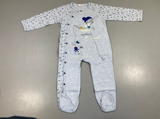 Pyjama jersey bleu chiné bateau, moins cher chez Petit Kiwi