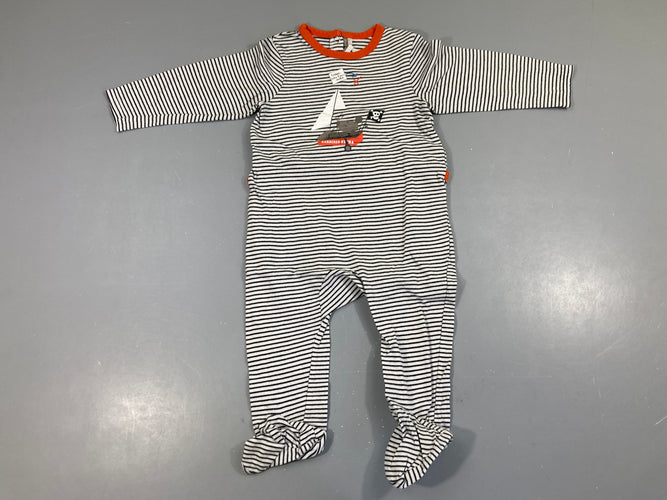 Pyjama jersey blanc rayé noir Souris pirate, moins cher chez Petit Kiwi