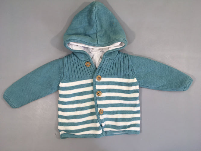 Gilet à capuche doublé jersey bleu rayé blanc, moins cher chez Petit Kiwi