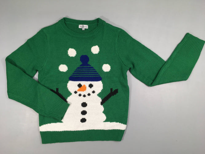 Pull vert de Noël Bonhomme de neige, moins cher chez Petit Kiwi