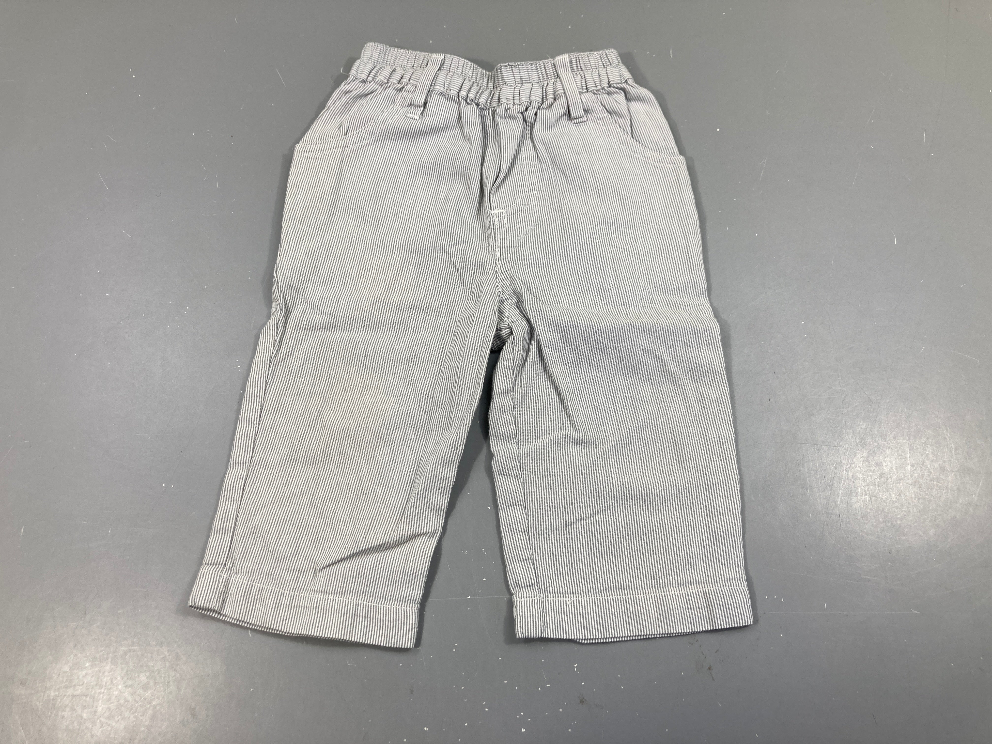 Pantalon 100%coton ligné blanc-gris