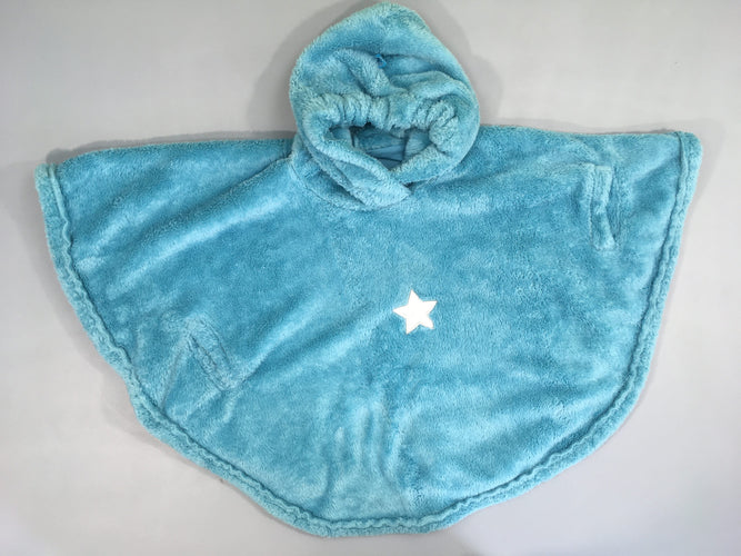 Poncho de voyage velours bleu à capuche, 9-36m, moins cher chez Petit Kiwi