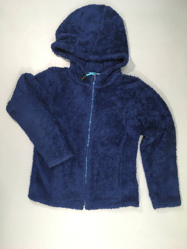 Gilet à capuche zippé peluche bleu Crivit-Petite tache manche arrière droite et peluche applatie, moins cher chez Petit Kiwi