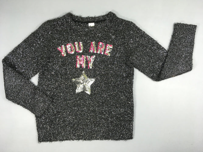 Pull duveteux anthracite fils argenté sequins You are, moins cher chez Petit Kiwi