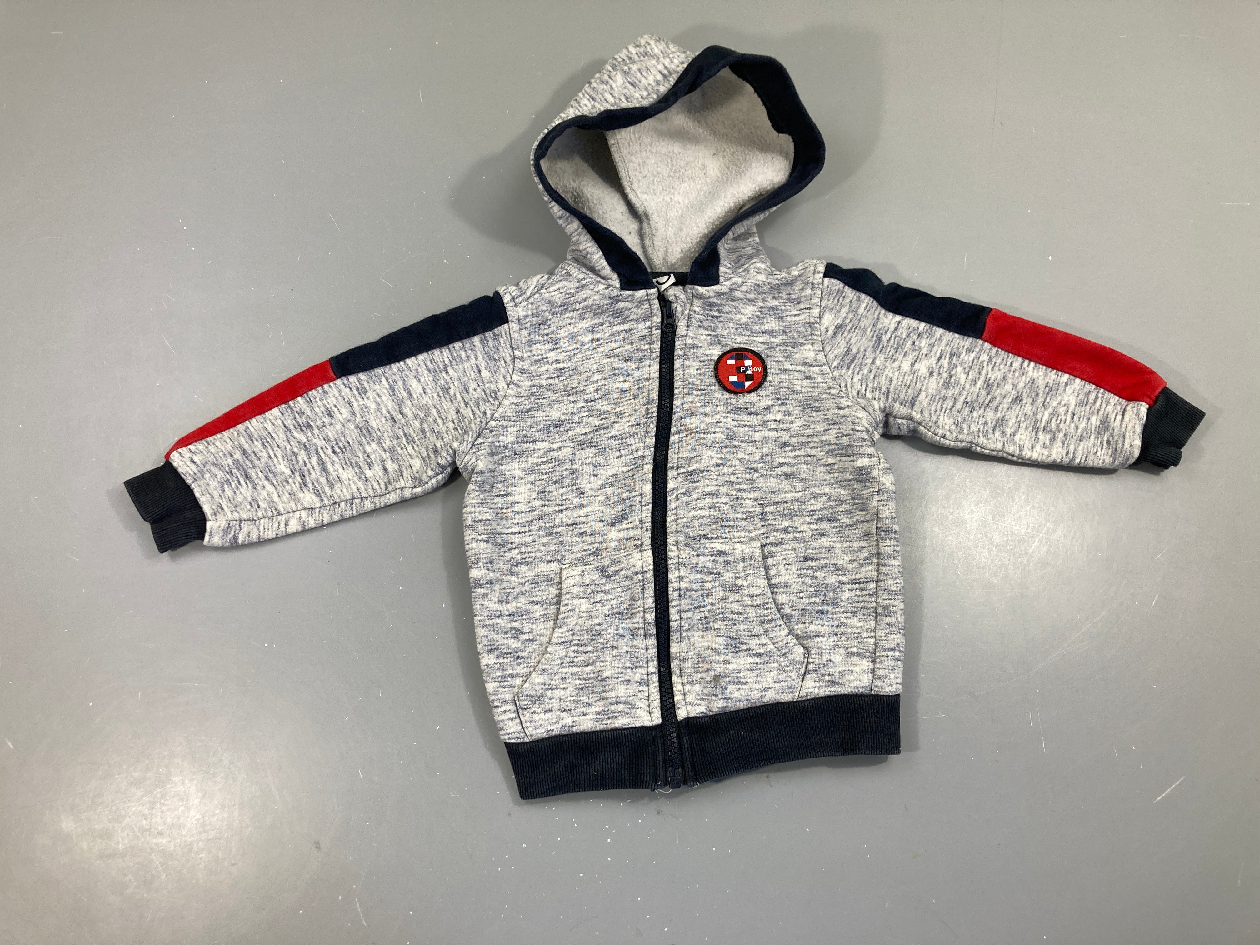 Sweat zippéà capuche molleton bleu flammé