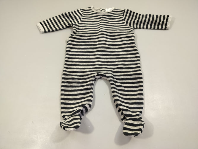 Pyjama velours rayé gris/ noir 75% coton 25% polyester, moins cher chez Petit Kiwi