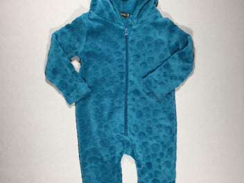 Combinaison- Pyjama velours turquoise - capuchon chien