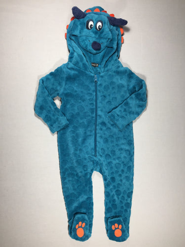 Combinaison- Pyjama velours turquoise - capuchon chien, moins cher chez Petit Kiwi