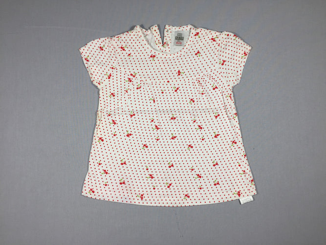 T-shirt m.c blanc à points et cerises rouges, moins cher chez Petit Kiwi