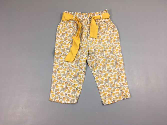 Pantalon coton blanc girafes ceinture, moins cher chez Petit Kiwi