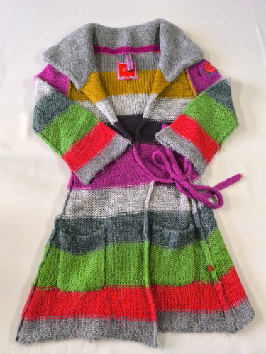 Gilet long mailles rayé multicolore 40% laine 10% mohair, Bengh per principesse, moins cher chez Petit Kiwi