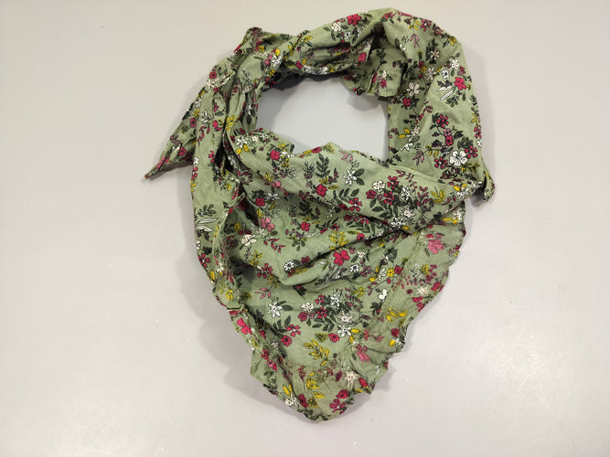 Foulard kaki , fleurs blanches, bordeaux,...100% coton, moins cher chez Petit Kiwi