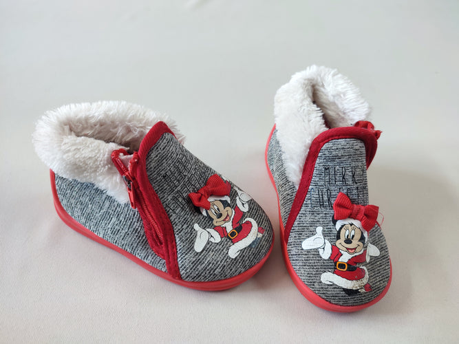 Pantoufles grises semelles rouge Minnie "Merr y Christmas" , 21, moins cher chez Petit Kiwi