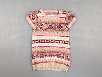 Robe pull m.c beige motifs rose/mauve/kaki