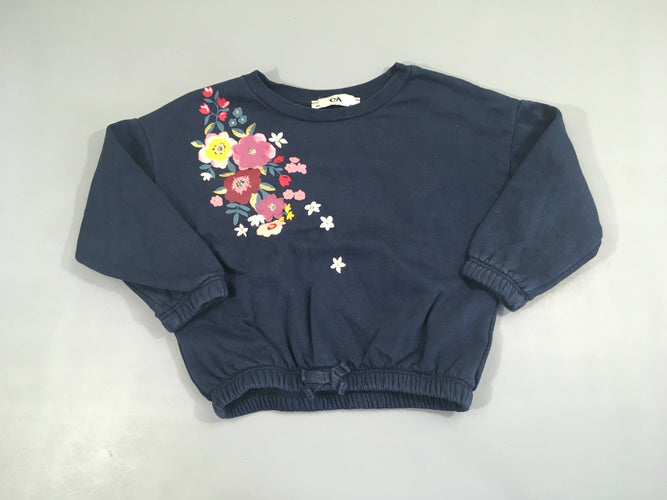 Sweat bleu marine fleurs, moins cher chez Petit Kiwi