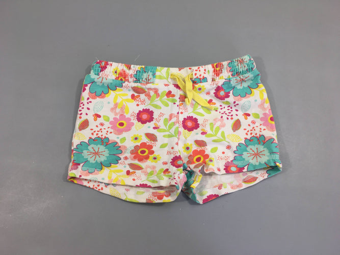 Short molleton blanc fleurs, moins cher chez Petit Kiwi