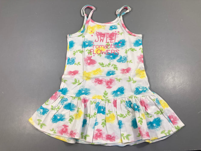 Robe fines bretelles jersey blanche fleurie sweet, moins cher chez Petit Kiwi