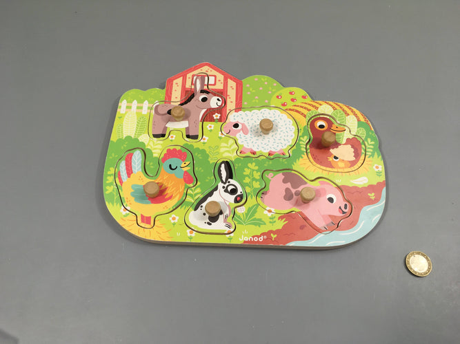 Planche puzzle en bois animaux de la ferme, moins cher chez Petit Kiwi