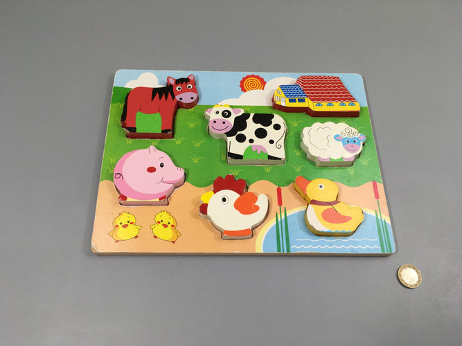 Planche puzzle en bois animaux de la ferme, moins cher chez Petit Kiwi