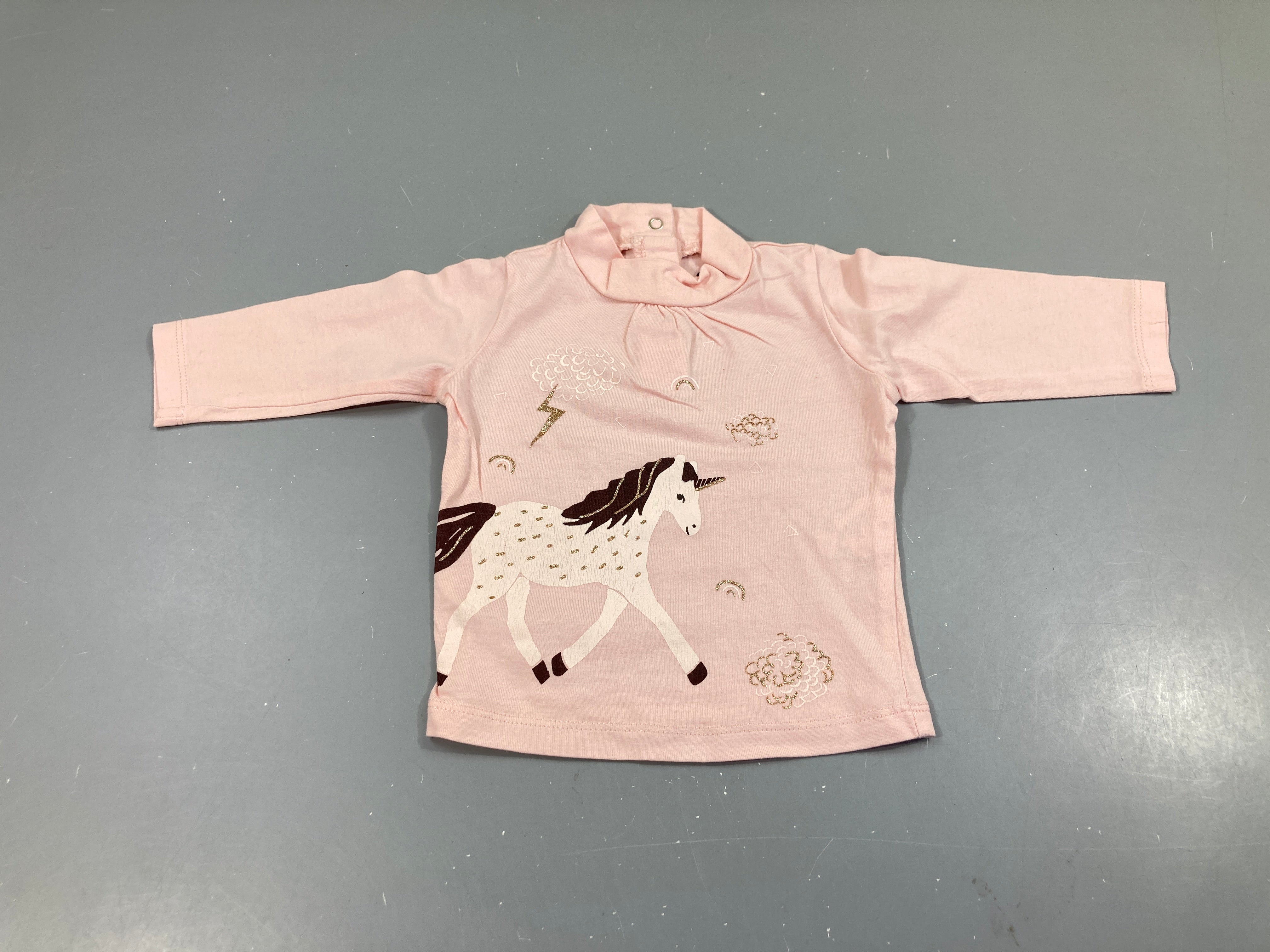 T-shirt m.l col roulé rose licorne
