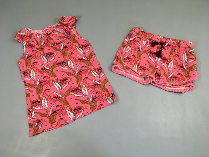 T-shirt m.c + short rose feuilles, Jubel, moins cher chez Petit Kiwi