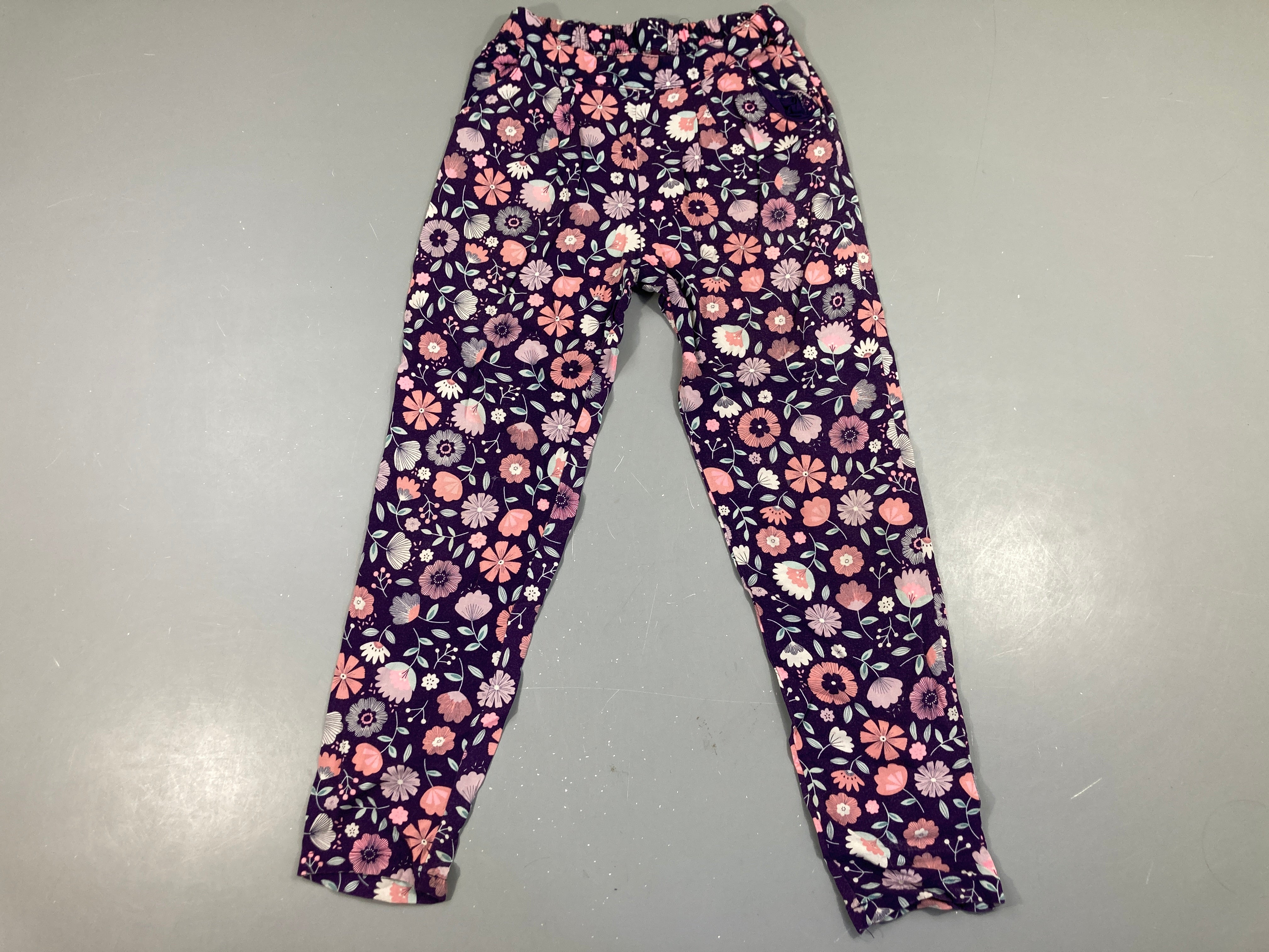 Pantalon fluide jersey mauve fleurs