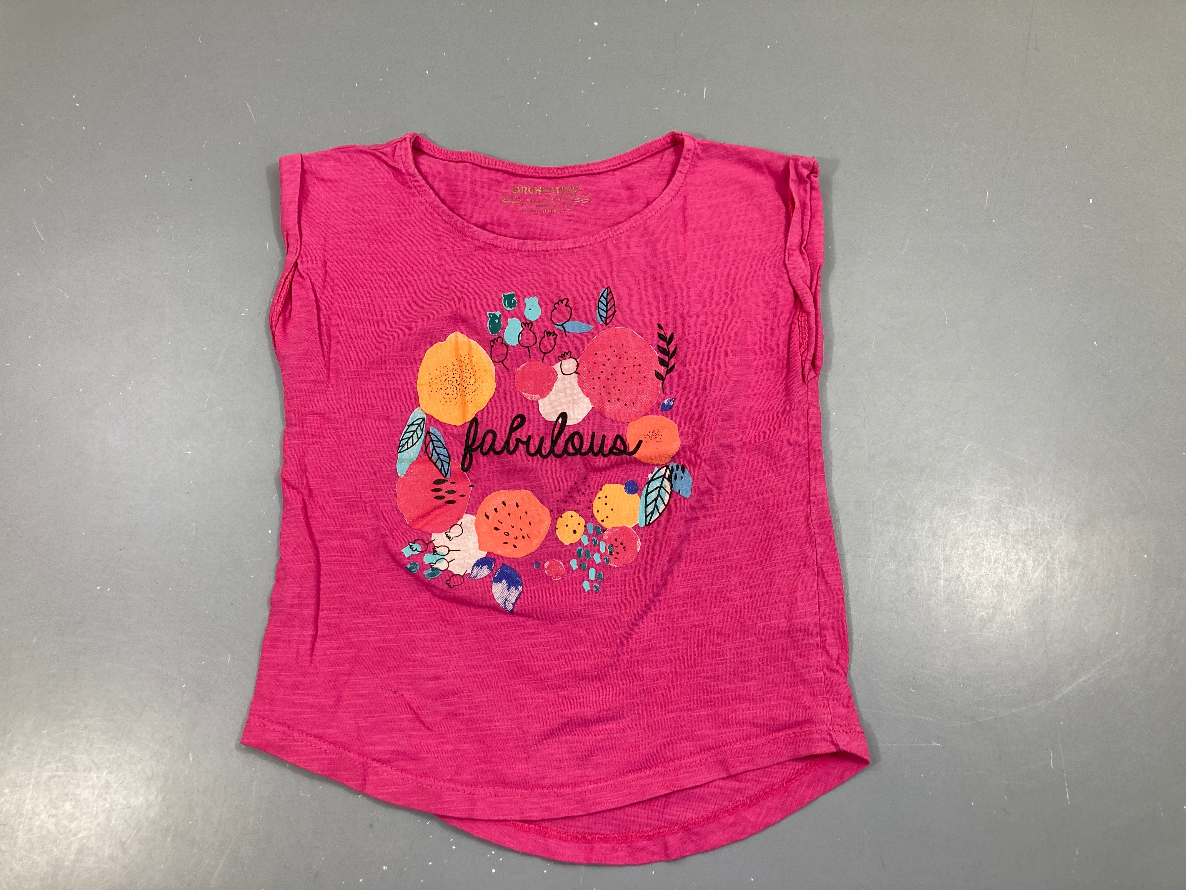 T-shirt s.m à revers rose flammé fruits