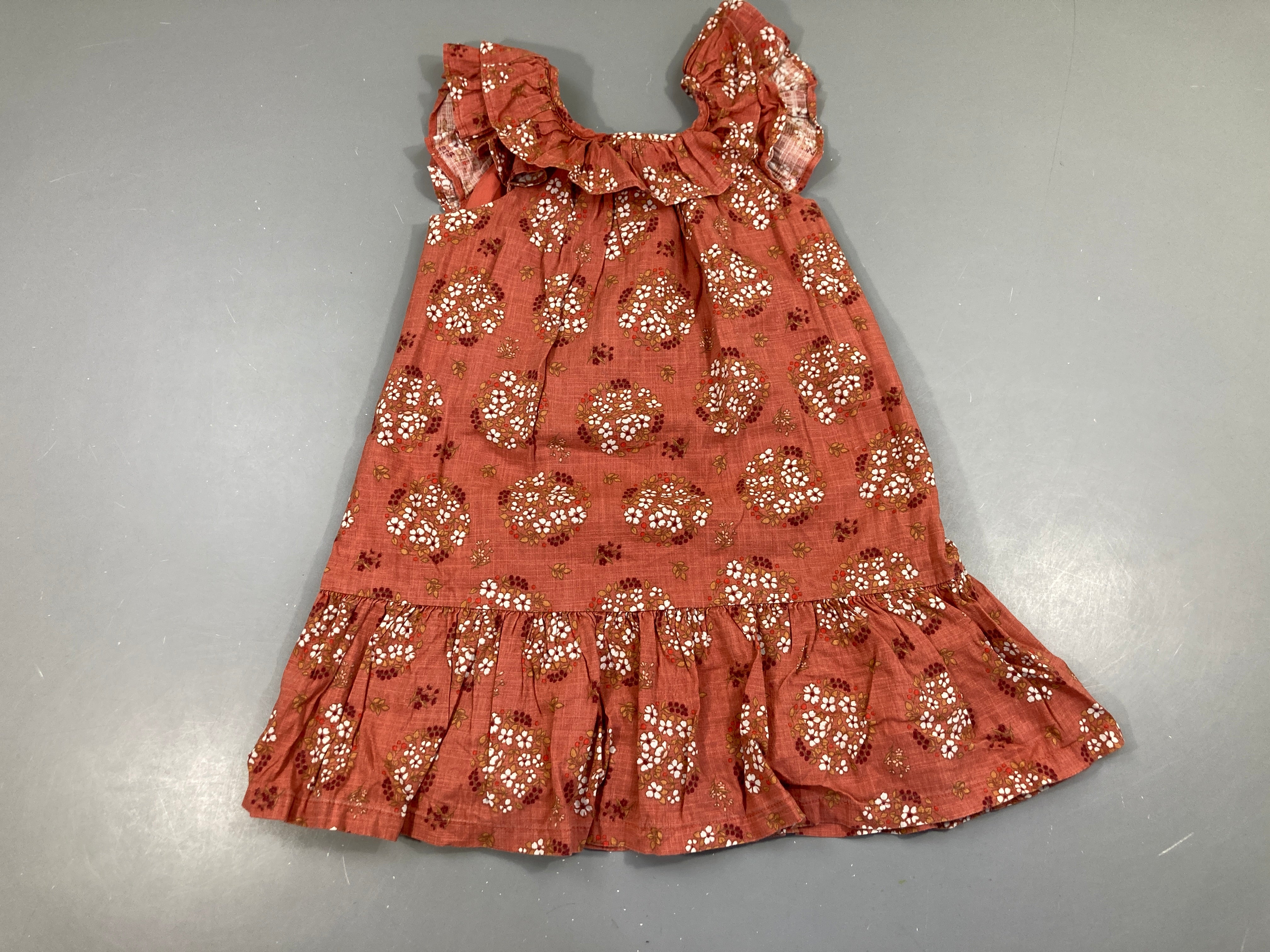 Robe s.m rouille rosée fleurs col froufrou