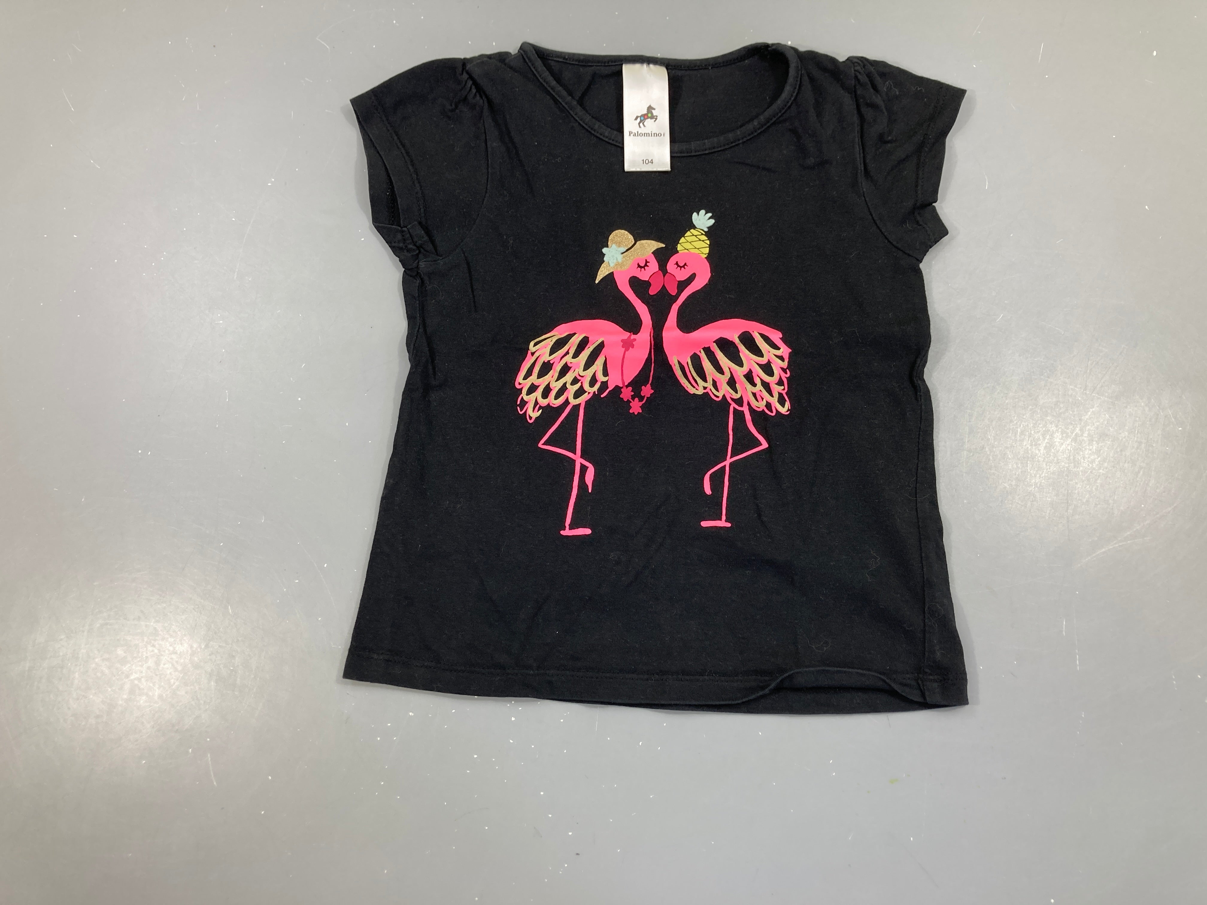 T-shirt m.c noir Flaments roses