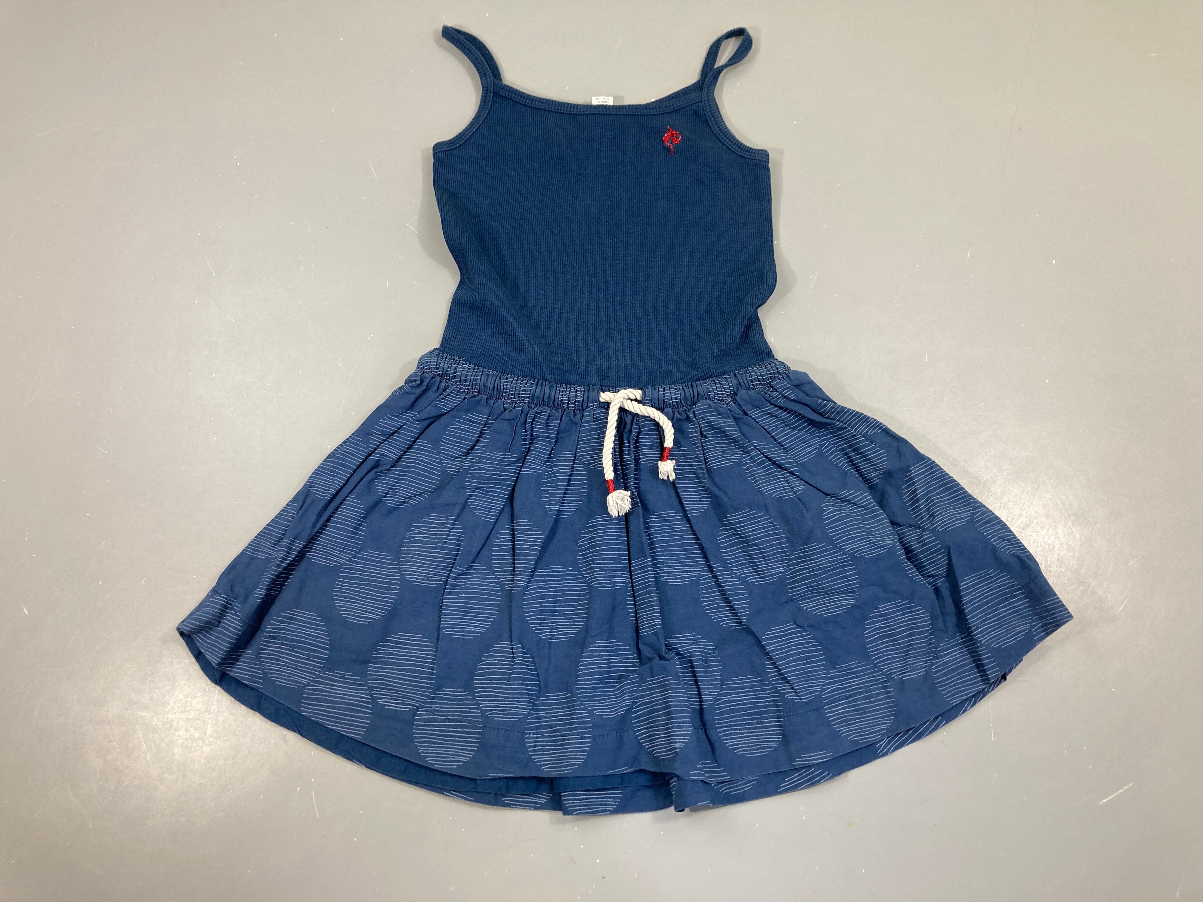 Robe s.m bi matière bleue ronds bas- côtelé haut