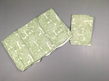 Housse de couette + taie vert motifs forêt pour lit 60x120cm